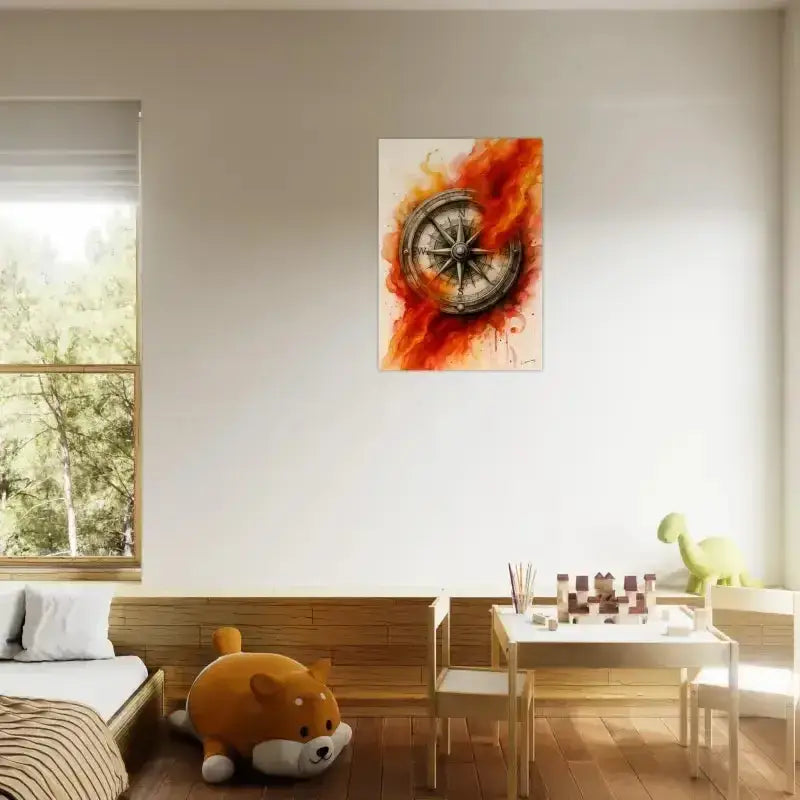 Rotes und oranges abstraktes Poster Feuer der Richtung mit Kompass-Design