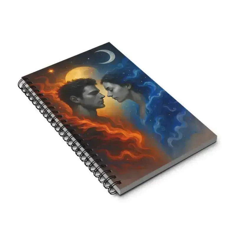 Spirales Feuer & Wasser Notizbuch mit flammender und eisiger Papiergestaltung