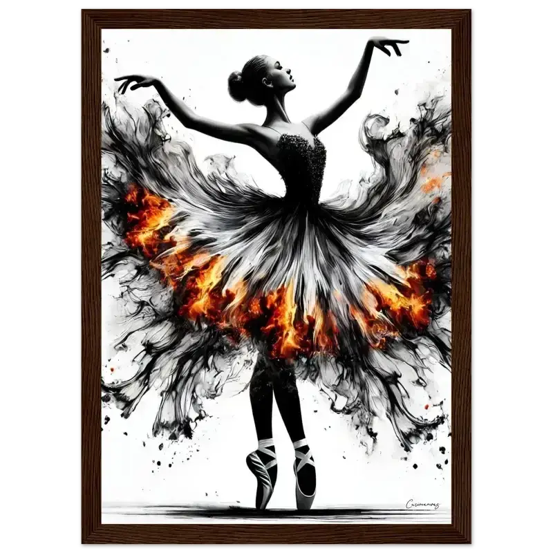 Schwarzerweiße Ballerina-Diamantmalerei Feuertanz gerahmtes Poster