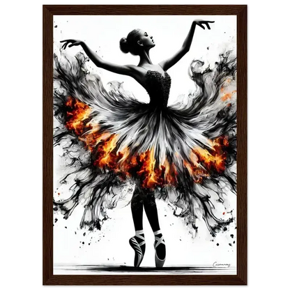 Schwarzerweiße Ballerina-Diamantmalerei Feuertanz gerahmtes Poster