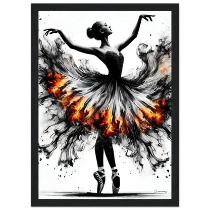 Schwarzes Ballerina-Tutu-Kleid mit Feuerdesign: Feuertanz Gerahmtes Poster