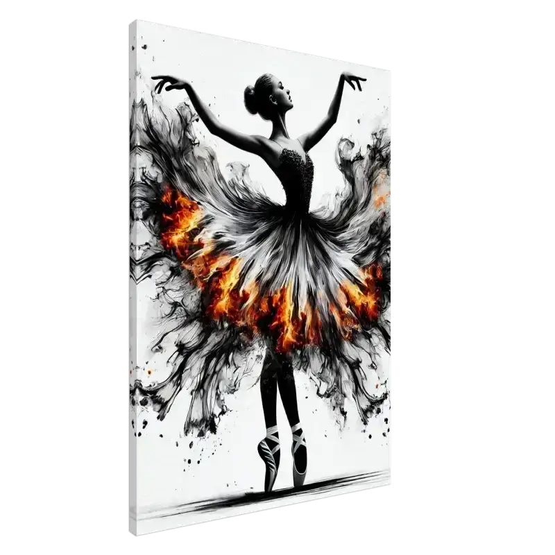 Schwarzer Weißer Ballerina Leinwanddruck Feuertanz von Curiocanvas