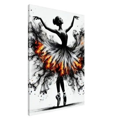 Schwarzer Weißer Ballerina Leinwanddruck Feuertanz von Curiocanvas