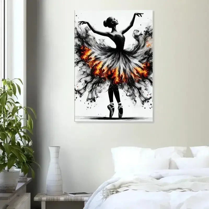 Schwarze-weiße Ballerina-Leinwandkunst Feuertanz von curiocanvas