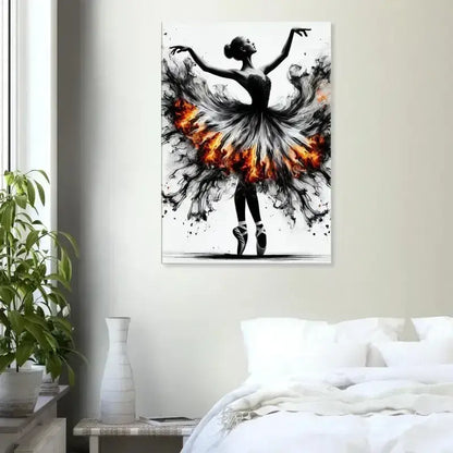 Schwarze-weiße Ballerina-Leinwandkunst Feuertanz von curiocanvas