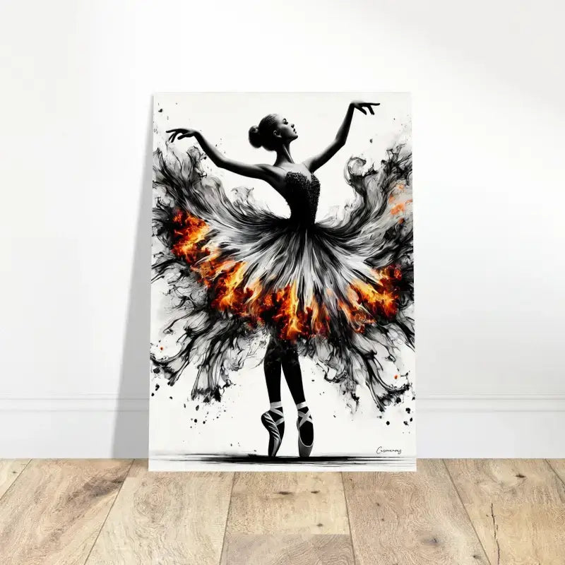 Schwarz-weiß Ballerina-Leinwandkunst mit Feuertanz-Poster-Design