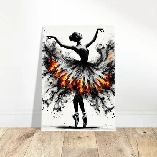 Schwarz-weiß Ballerina-Leinwandkunst mit Feuertanz-Poster-Design