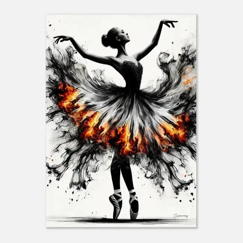 Schwarzes Ballerina-Tutu-Kleid mit Feuerdesign auf Feuertanz Poster