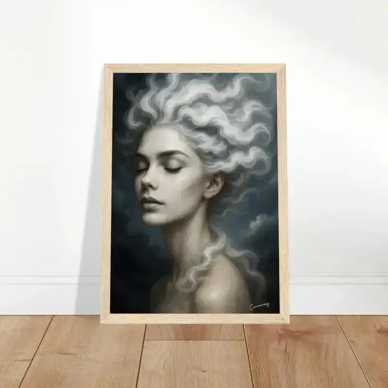 Gerahmtes Poster Gaia: Der Atem des Windes mit weißhaariger Frau