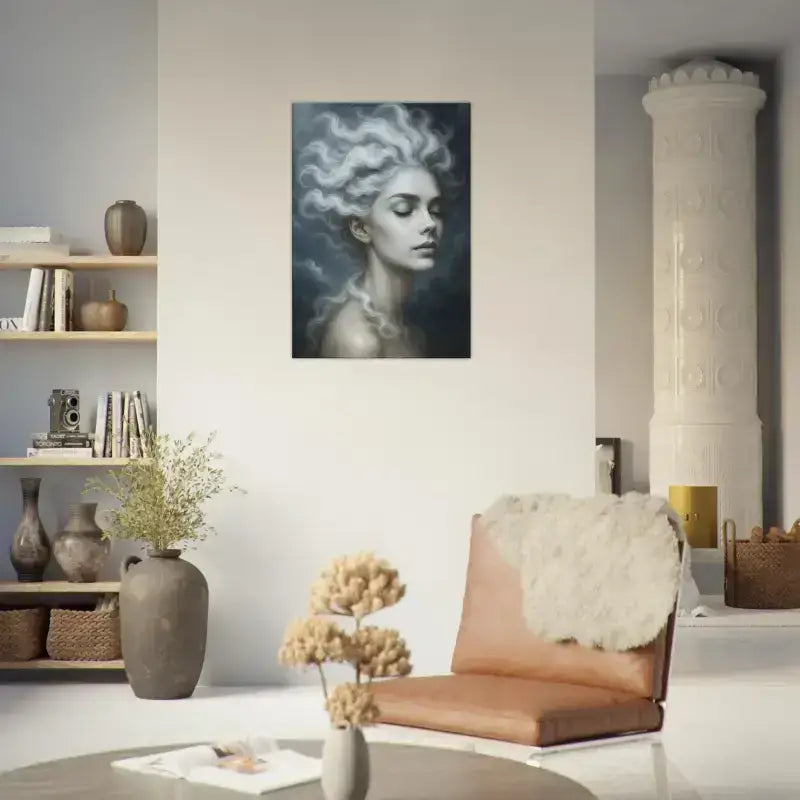 Schwarz-weiß-Porträt einer Frau mit Lockenhaar: Gaia Atem des Windes