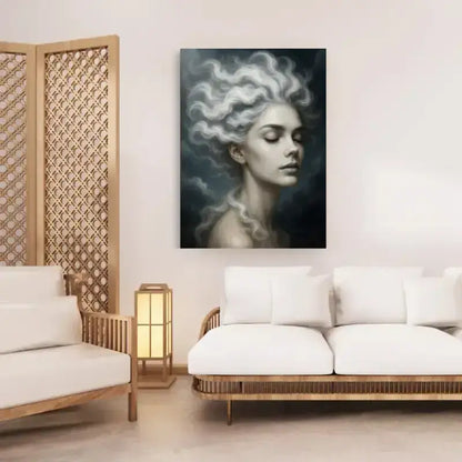 Weißes Sofa Gaia Atem mit Holzrahmen und Goldakzenten