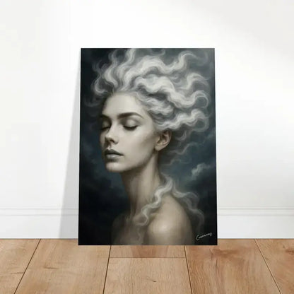 Gaia: Der Atem des Windes Poster mit weißem Wolkenhaar an Wand, windesbewegung