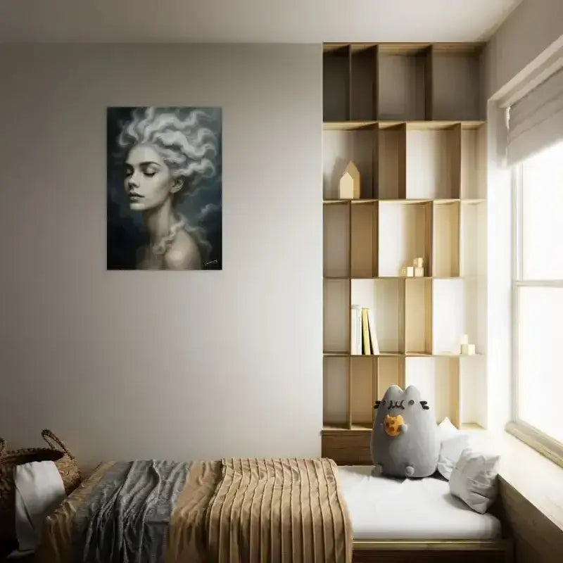 Schwarzweiß-Porträt einer Frau mit wallendem Haar, Gaia: Der Atem des Windes Poster, Windesbewegung