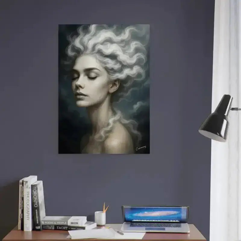 Weiß-goldenes Gaia Atem des Windes Frauenporträt mit Windesbewegung