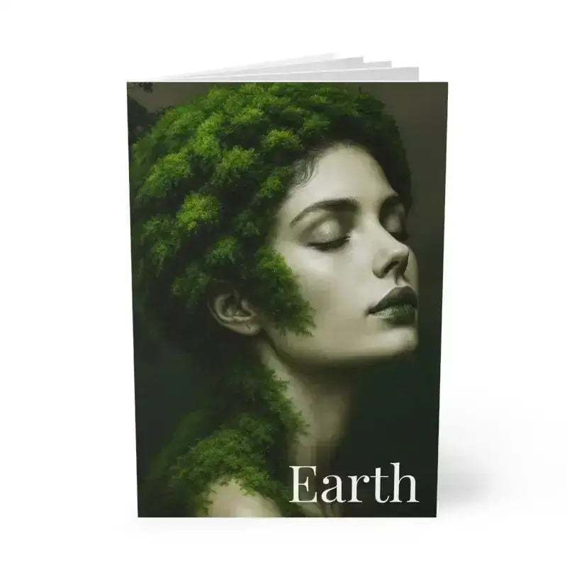 Grünes moosbedecktes Buchcover mit Erde-Text, Gaia-Journal Erde