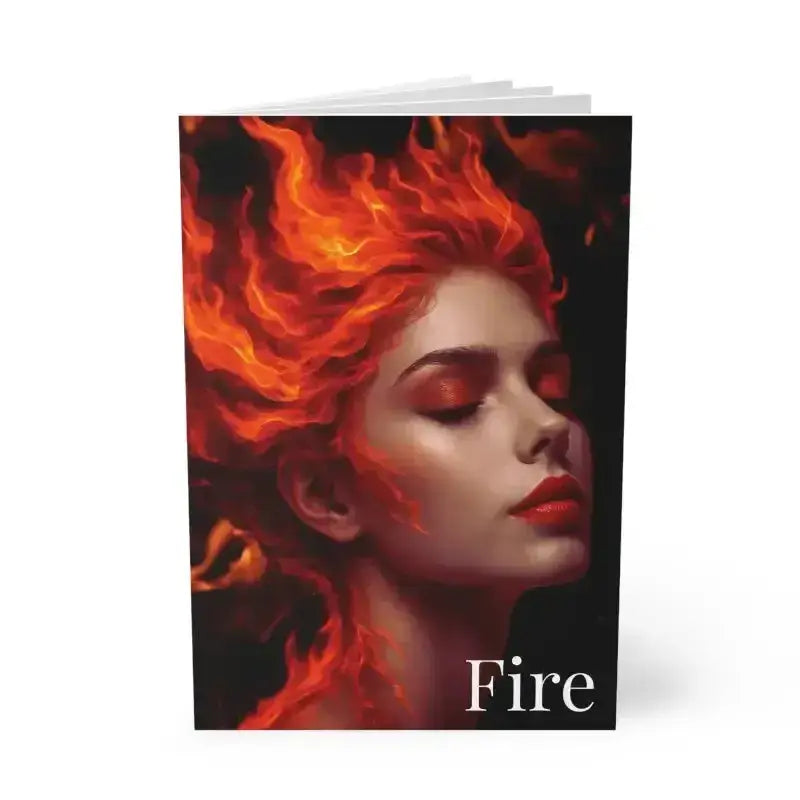 GAIA Feuer Element Notizbuch mit roten Haaren und Flammen-Design