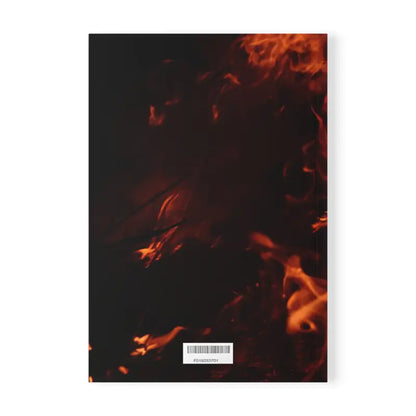 Buchcover GAIA Feuer Element mit dunklem Hintergrund, orange und rote Flammen, Barcode