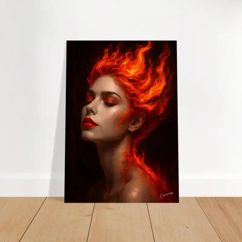 Feuriges Gaia-Poster Geboren aus Glut: Frau-Profil in Rot-Orange