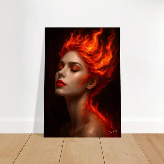 Feuriges Gaia-Poster Geboren aus Glut: Frau-Profil in Rot-Orange
