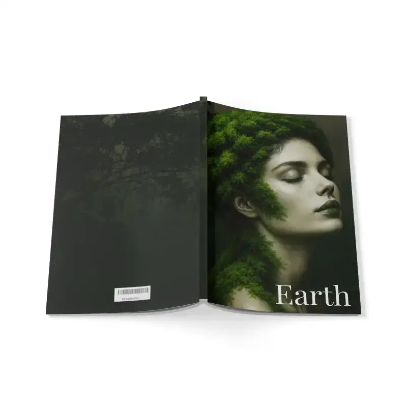 Offenes dunkelfarbenes Hardcover-Journal mit naturthema für Gaia Launch Bundle