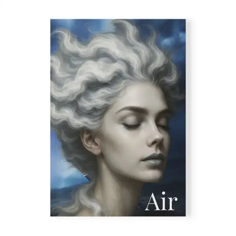 Weißes Wolken-Poster mit geschlossenen Augen und fließendem Haar – GAIA Luft Element