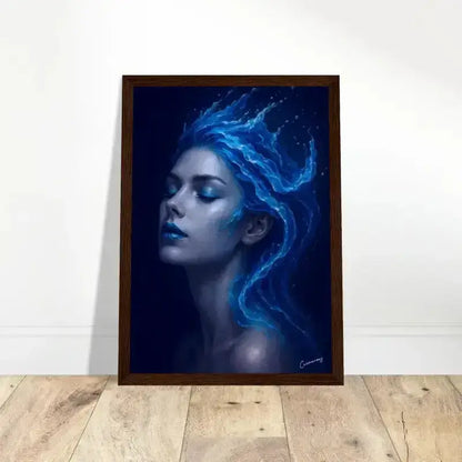 Blaues Mermaid-Gerahmtes Poster Gaia: Wo Stille fließt mit fließenden Haaren und Sternenhintergrund