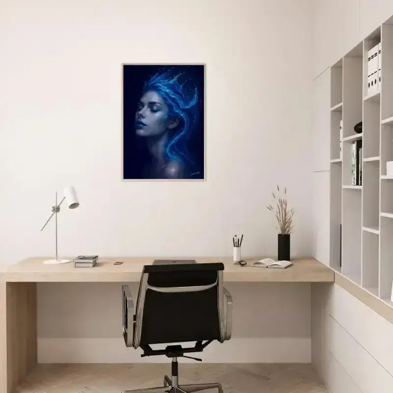 Blaue Elektrowelle als gerahmtes Poster Gaia: Wo Stille fließt auf weißer Wand