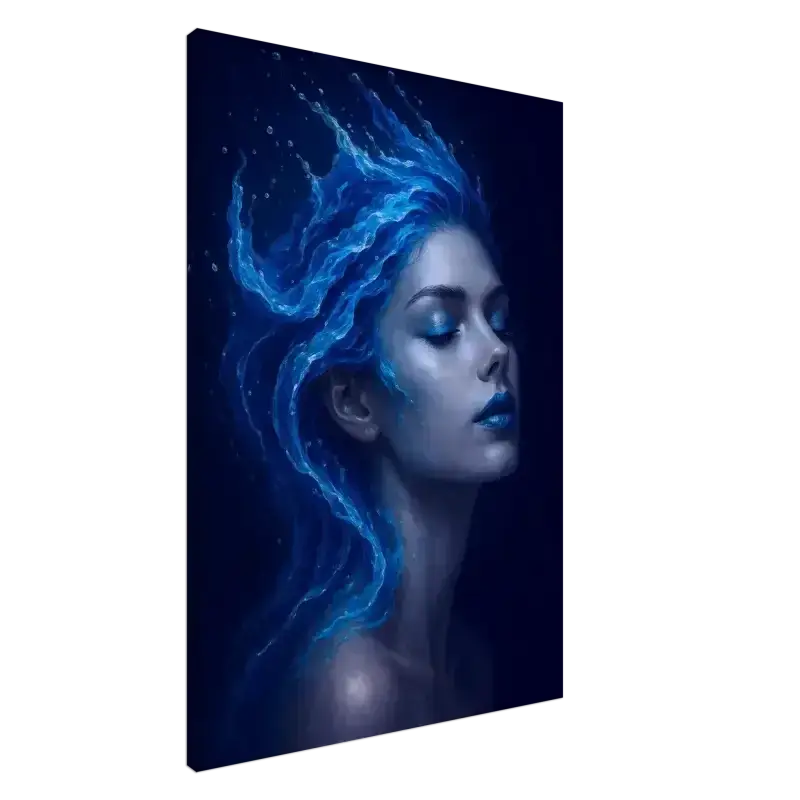 Blaues elektrisches Haar-Leinwandbild Gaia: Wo Stille fließt