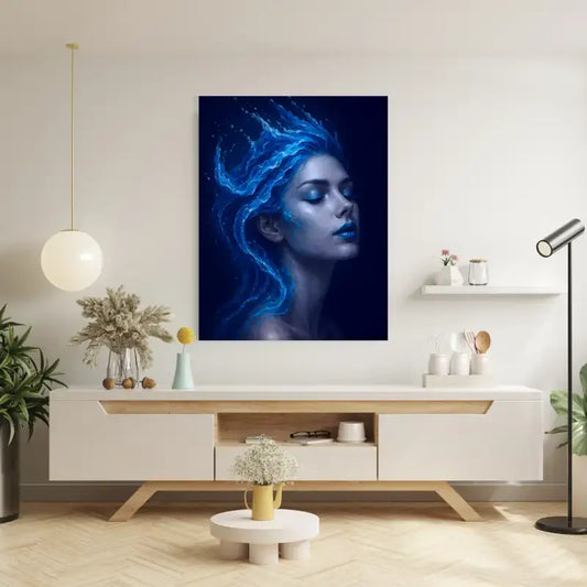 Gaia: Wo Stille fließt Leinwandbild mit blauem Sternenhimmel-Porträt