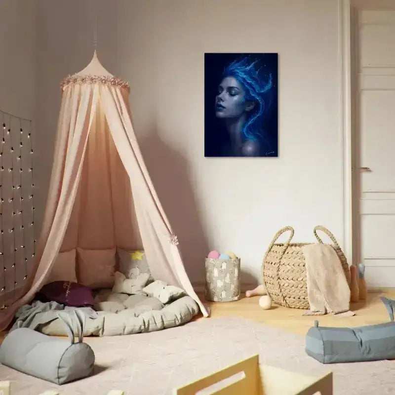 Rosa Baldachin-Zelt mit weißem Saum und Troddeln, inspiriert von Stille fließt