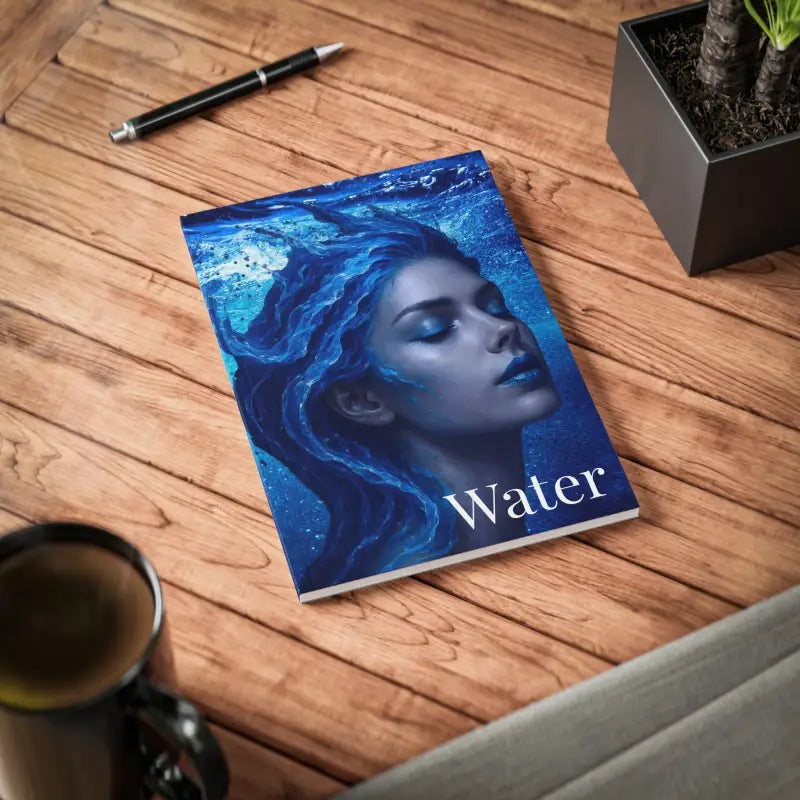 Vibranes blaues Notizbuch mit Frauen Gesichts- und Wasser Haar-Design für GAIA Water Element