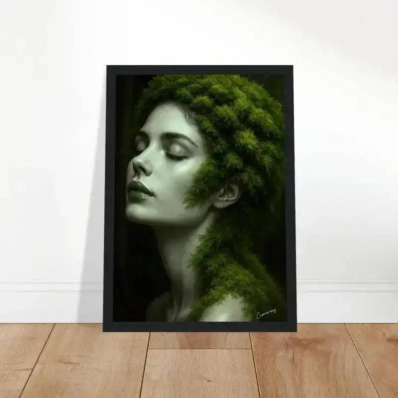 Grünes moosbedecktes Porträt-Gerahmtes Poster Gaia: Wenn Wurzeln träumen