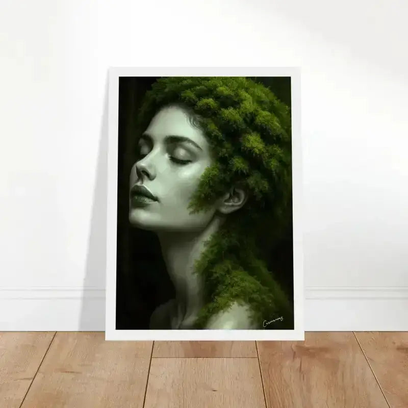 Gaia: Wenn Wurzeln träumen - Gerahmtes Poster mit grünem Laubhaar-Artprint