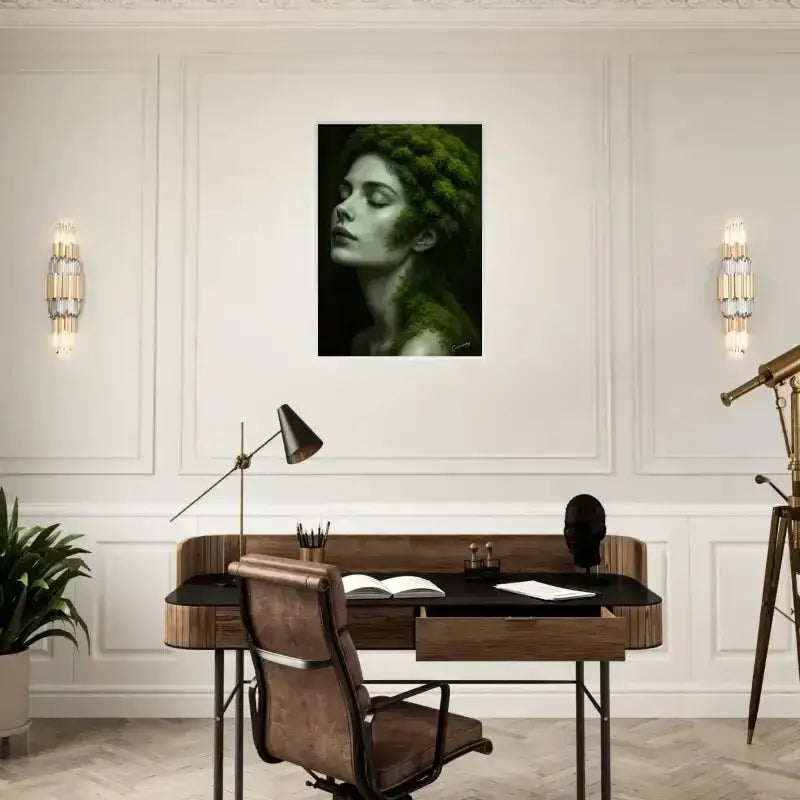 Gerahmtes Poster Gaia: Wenn Wurzeln träumen, brauner Ledersessel