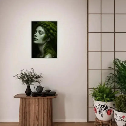 Grünes Blattporträt-Wandkunst als gerahmtes Poster Gaia: Wenn Wurzeln träumen