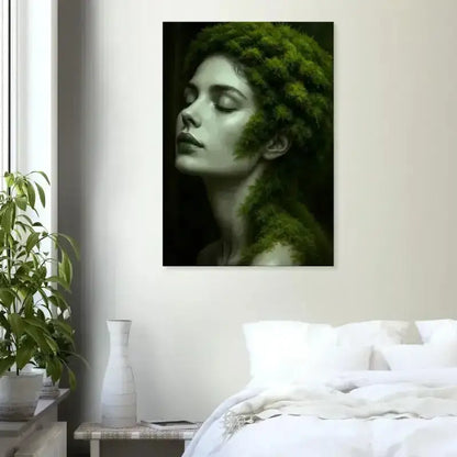 Gaia: Wenn Wurzeln träumen Leinwandbild mit grüner Blätterfrau