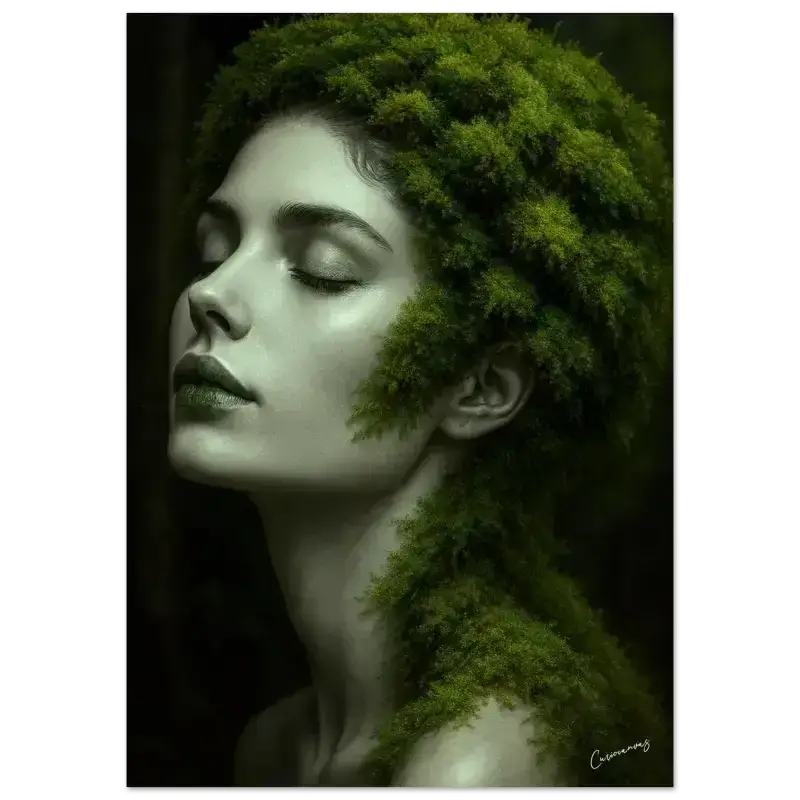 Grünes moosbedecktes Haar-Design im Gaia: Wenn Wurzeln träumen Poster