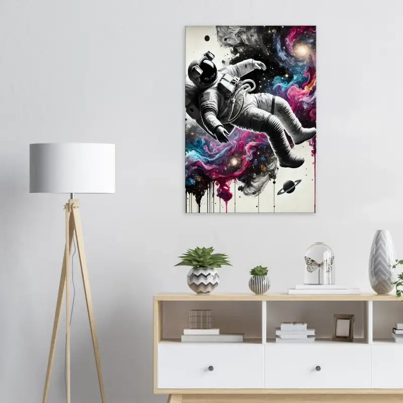 Astronaut im All Kunstdruck für das Produkt Galaxien im Fluss Schwerelos durch die Farben des Alls