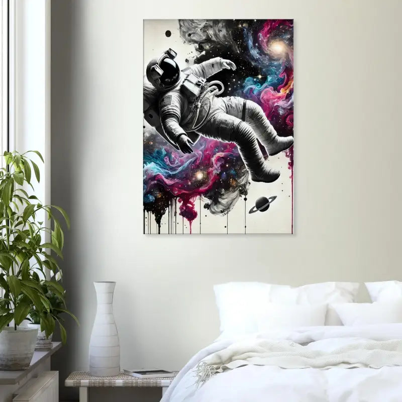 Astronaut im All Wandkunst ’Galaxien im Fluss’ mit bunten Weltraummotiven