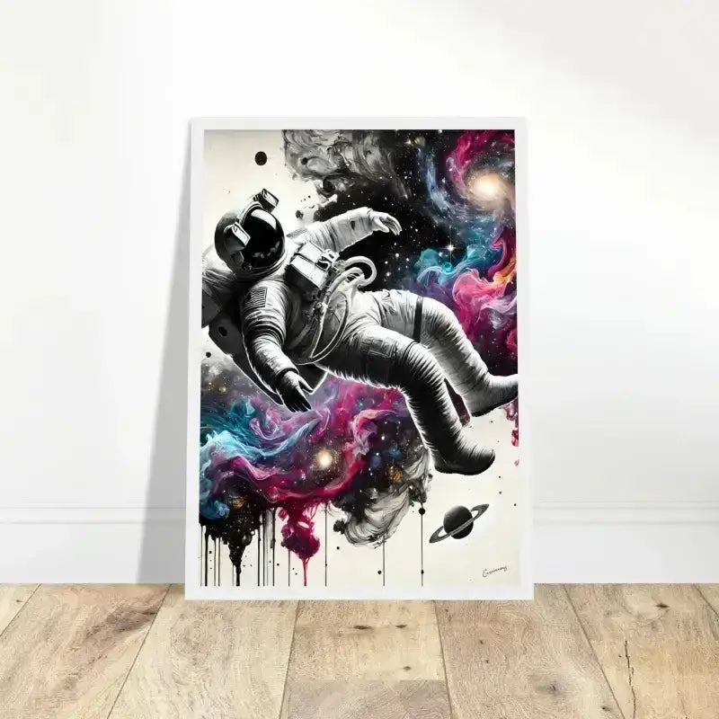 Gerahmtes Poster Galaxien im Fluss mit Astronaut und kosmischer Galaxie