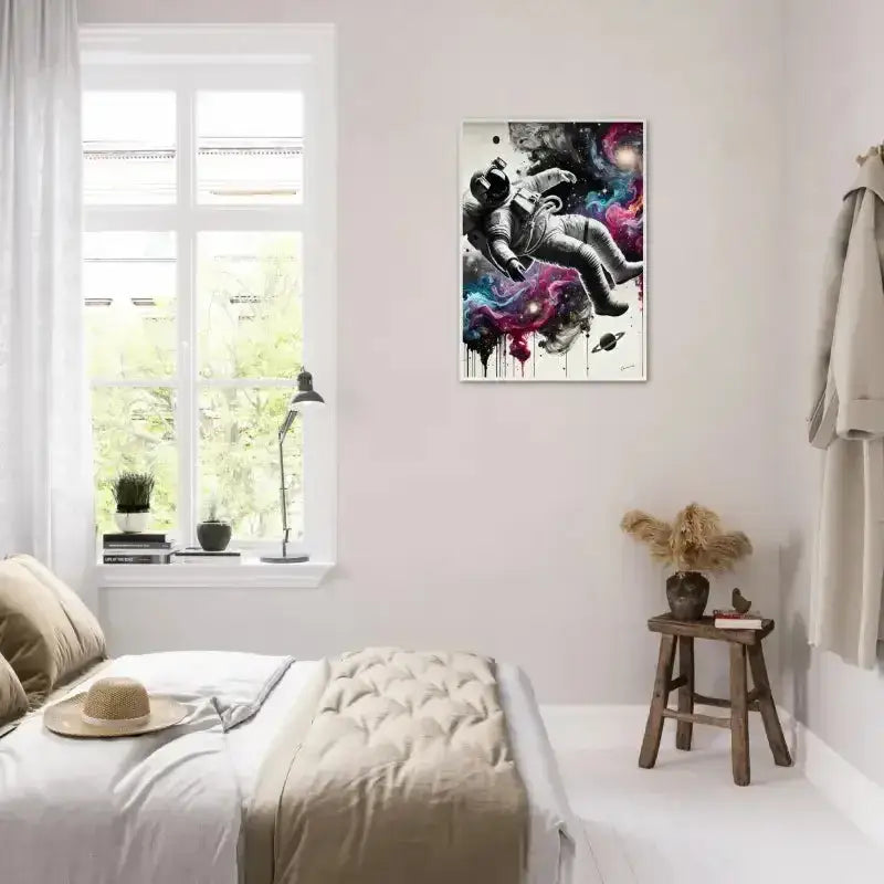 Gerahmtes Poster Galaxien im Fluss mit Astronauten-Motiv