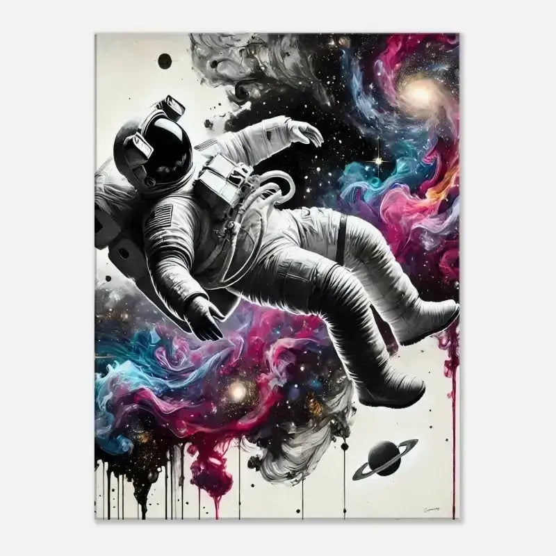 Vibrantes Astronauten-Anzug-Gemälde auf Leinwand Galaxien im Fluss