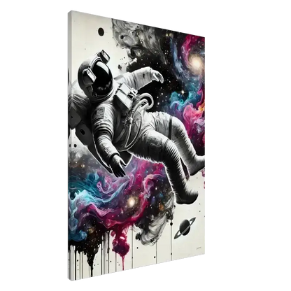 Abstraktes Astronauten-Leinwand-Kunstprint mit kosmischem Hintergrund und Tropfenfarbeffekt