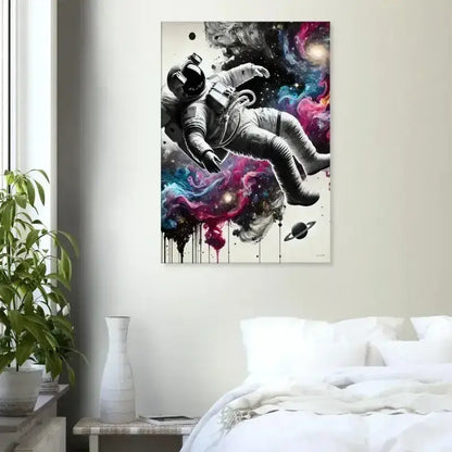 Buntes Astronauten-Poster mit kosmischem Design auf Leinwand Curiocanvas