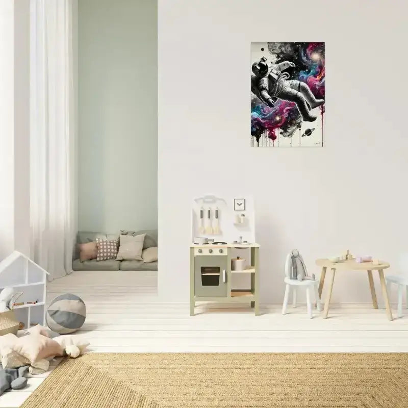 Holz-Spielküche mit grün-weißen Akzenten für kindliche Fantasie, Galaxien im Fluss Poster