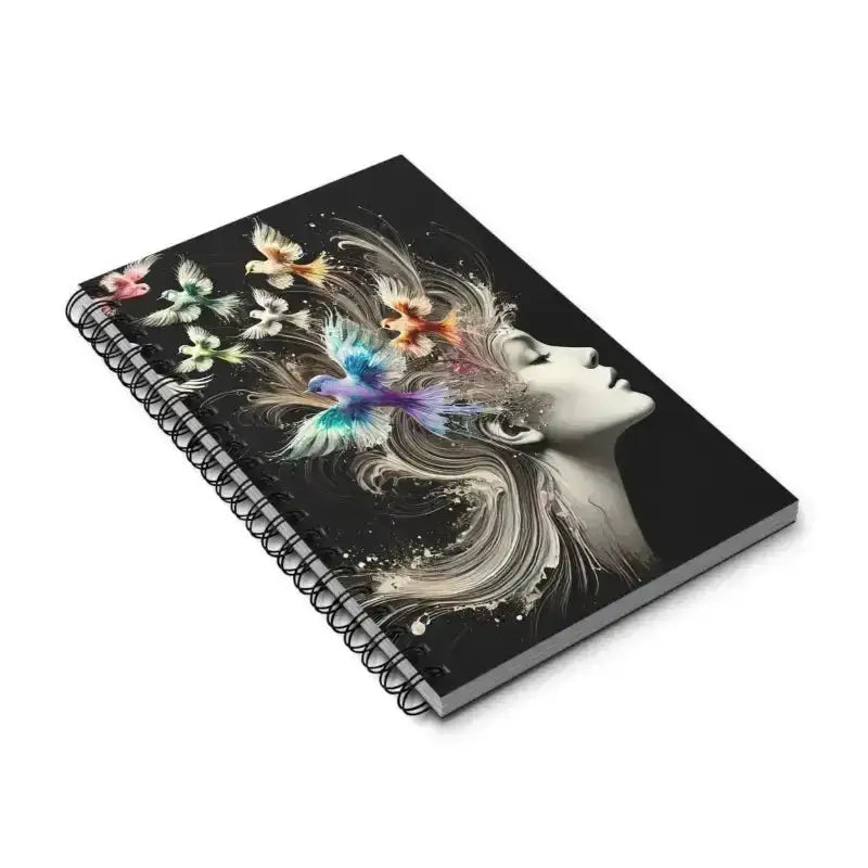 Spiralfieber Gedankenvögel mit schwarzem Hintergrund und bunten Blumenmotiven