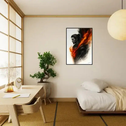 Gerahmtes Poster Innere Krieger mit Mann im Flammen-Design