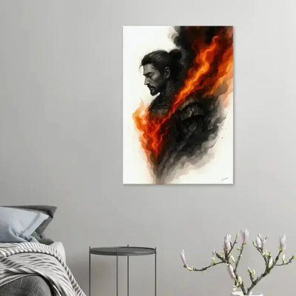 Der innere Krieger Leinwand mit schwarzem und orangem Feuer-Design