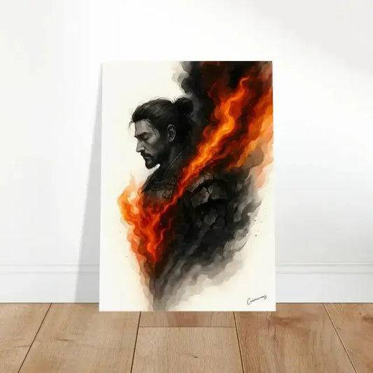 Feuerposter Der innere Krieger mit Mann in Profil und Flammen