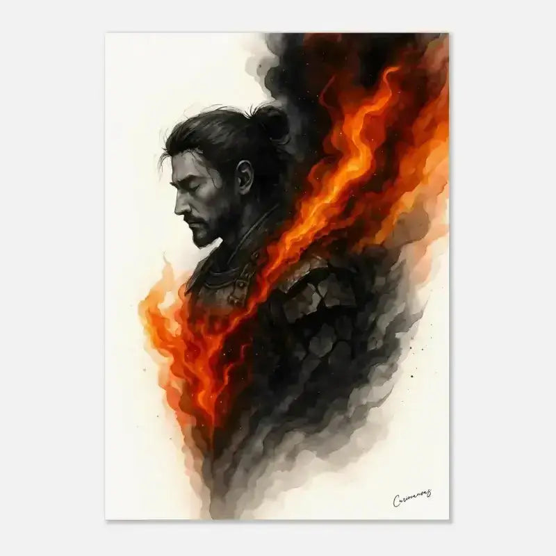 Feuriges Poster Der innere Krieger mit Mann in Flammen